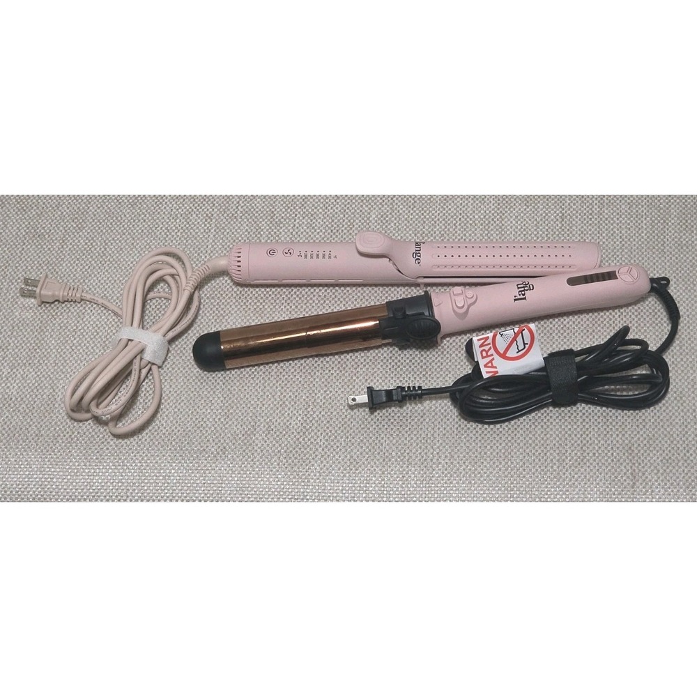 L'ange UV 217 & A311 Lot Of 2 Hair Straightener Curling Iron Set Blush Pink